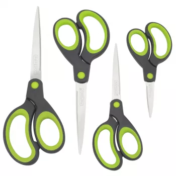Rapesco set de tijeras Soft Grip, 4 piezas, hojas de acero inoxidable, mangos ergonómicos, 21cm/17cm/13cm/9cm, negro/gris 1576