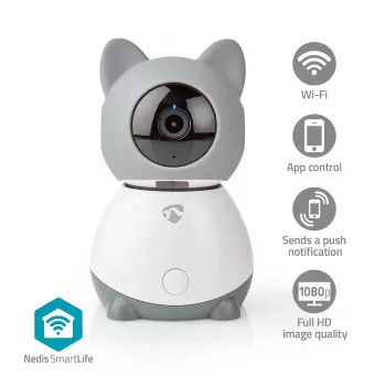 Nedis WIFICI30CGY cámara de vigilancia IP inalámbrica para interiores – 720p HD, visión nocturna, audio bidireccional
