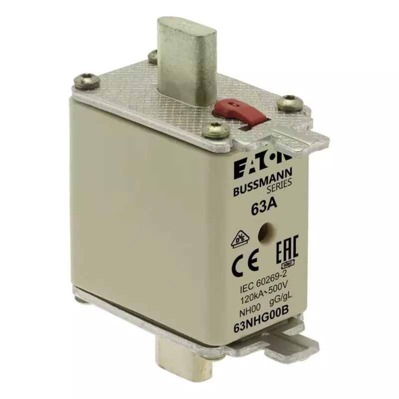 Eaton 63NHG00B cartucho fusible NH 63 A 500 V AC gG tamaño 00 con indicador mecánico (pack de 3)