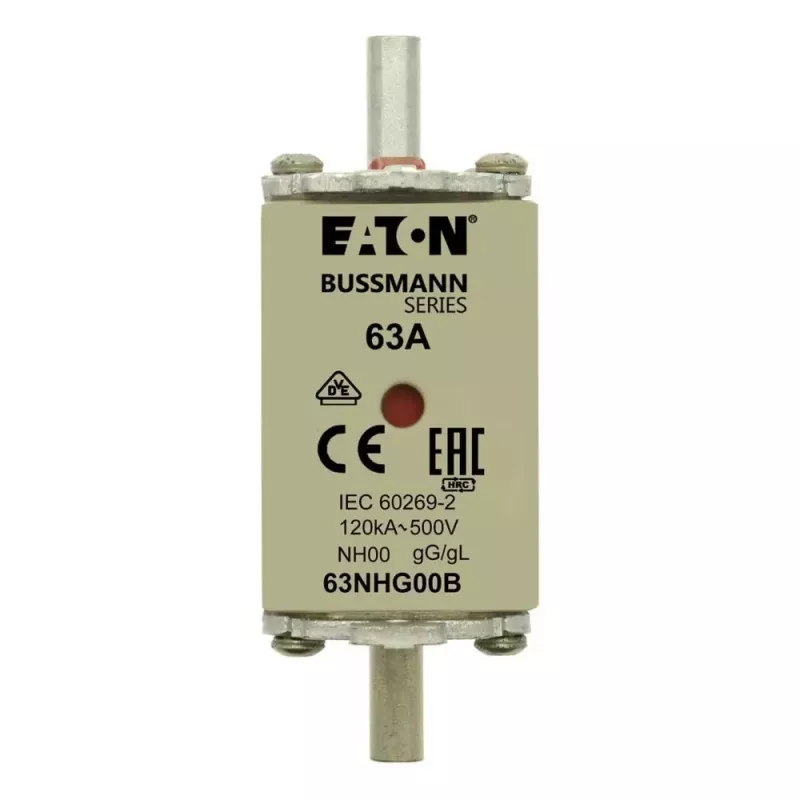 Eaton 63NHG00B cartucho fusible NH 63 A 500 V AC gG tamaño 00 con indicador mecánico (pack de 3)