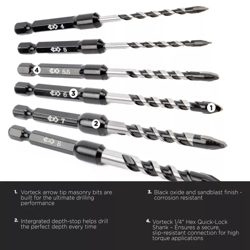 C.K Tools T3115 070 broca para hormigón 7 mm x 105 mm con vástago hexagonal de 1/4