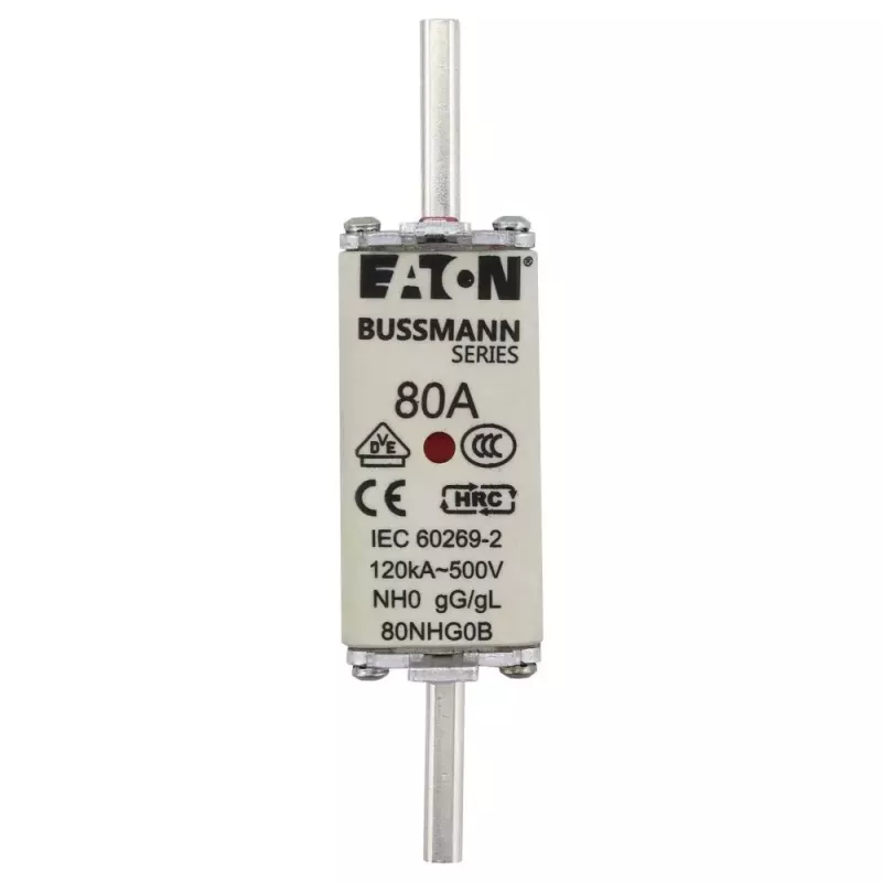 Eaton 80NHG0B fusible NH tamaño 0, 80 A, 500 V AC, gG, indicador mecánico, pack de 3