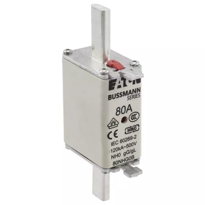 Eaton 80NHG0B fusible NH tamaño 0, 80 A, 500 V AC, gG, indicador mecánico, pack de 3