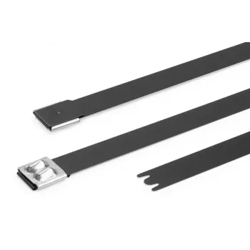 HellermannTyton MBT14XHFC-SS316/SP-BK bridas de acero inoxidable, cierre de bola, recubiertas de poliéster negro, 360mm x 7,9mm, estabilizadas UV, 1 ud. 111-00299