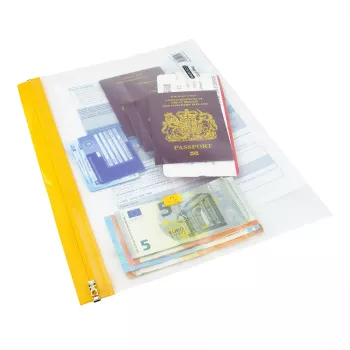Rapesco Zippi Bags A5+ bolsas con cierre de cremallera, 250 x 195 mm, transparentes con borde azul, naranja, verde, rojo, amarillo, pack de 5 1502