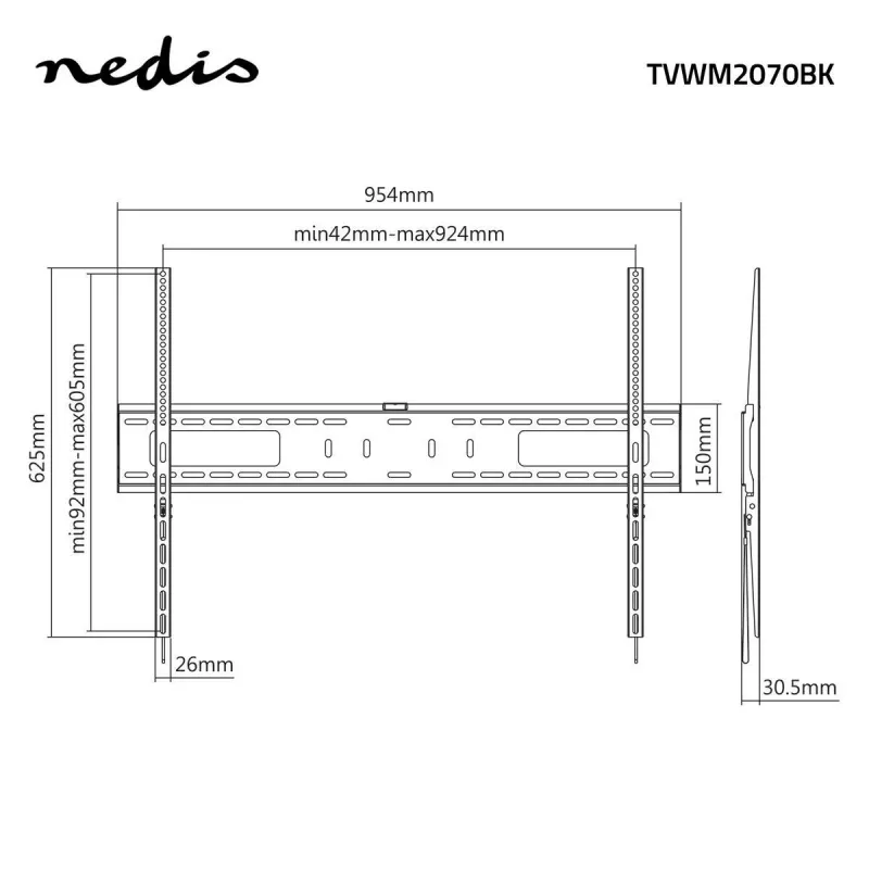 Nedis soporte de pared fijo para TV para pantallas de 60-100 pulgadas, máx. 75 kg, VESA 200x200 a 800x400, negro