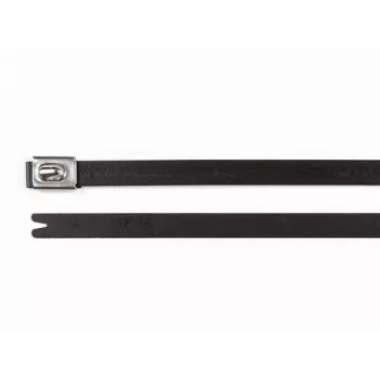 HellermannTyton MBT14HFC-SS316/SP-BK Bridas de acero inoxidable, 362mm x 7,9mm, negras con recubrimiento de poliéster, cierre de bola, 1 ud. 111-00295