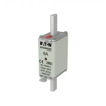 Eaton 6NHG0B Fusible NH con indicador mecánico, tamaño NH0, 6 A, 500 V AC, gG, pack de 3