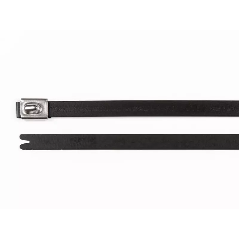HellermannTyton 111-00294 MBT8HFC-SS316/SP-BK Bridas de acero inoxidable, 201 mm x 7,9 mm, negras, cierre de bola, estabilizadas a los rayos UV