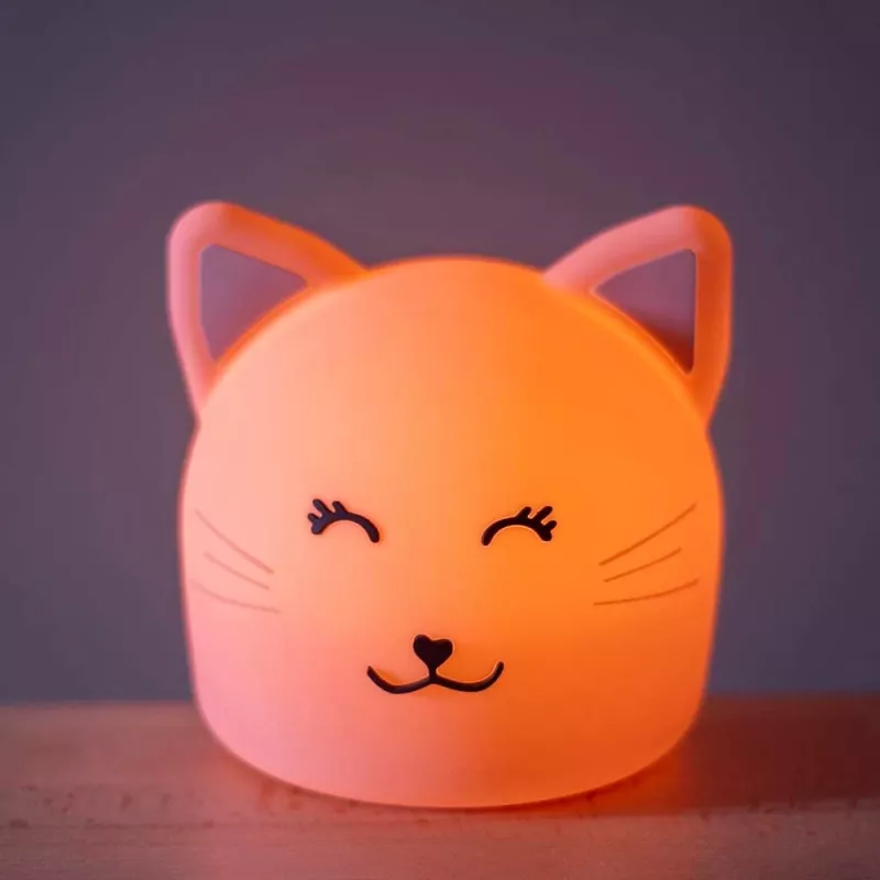 Lámpara de noche infantil Trixie gato - lámpara de silicona LED recargable con sensor táctil, blanco cálido y 7 cambios de color