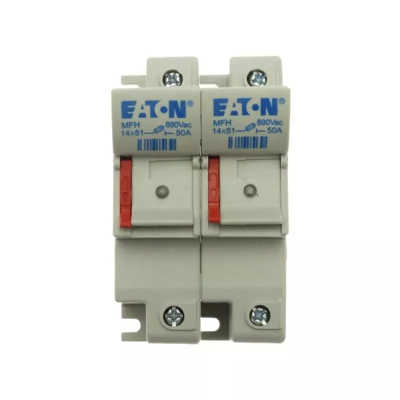 Portafusibles cilíndrico Eaton CH142DU 2 polos, 50 A, 690 V AC, montaje en carril DIN, 14 x 51 mm