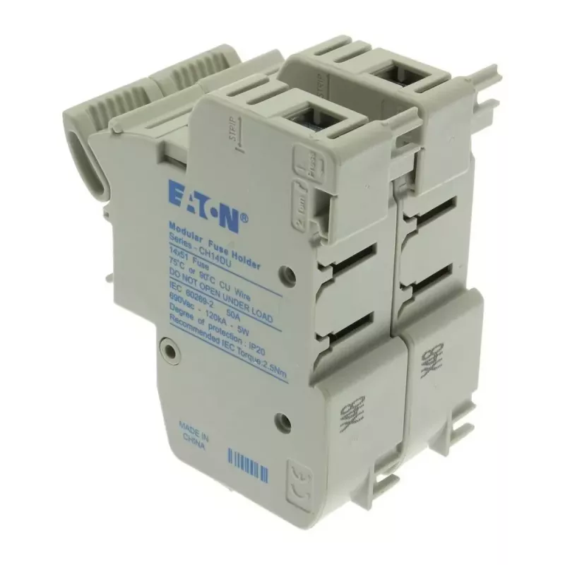 Portafusibles cilíndrico Eaton CH142DU 2 polos, 50 A, 690 V AC, montaje en carril DIN, 14 x 51 mm