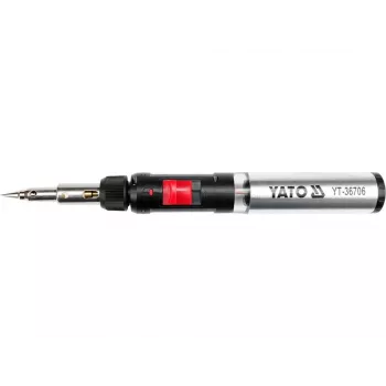 Yato YT-36706 Soldador a Gas 1300°C Quemador de Butano con Soplador de Aire Caliente, Negro/Rojo/Acero Inoxidable