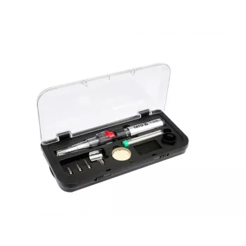 Yato YT-36706 Soldador a Gas 1300°C Quemador de Butano con Soplador de Aire Caliente, Negro/Rojo/Acero Inoxidable