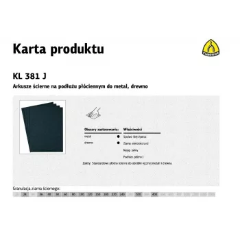 KLINGSPOR hoja de lija de tela P320 KL381J, 230 x 280 mm, pack de 50