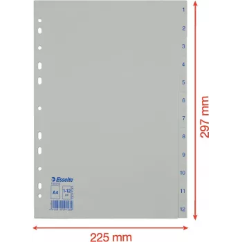 LEITZ Esselte Separadores de plástico, numerados 1-12, A4, blanco, perforación universal, 10 sets (100153)
