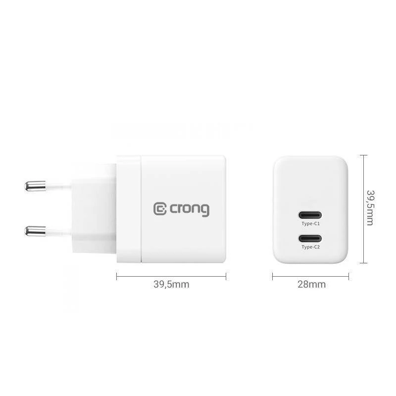 CRONG 35W cargador de pared USB-C dual PD 3.0 PPS GaN - blanco