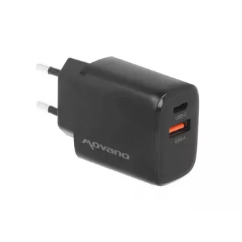 Cargador de pared MOVANO GaN 30W USB-C PD + USB-A (negro)