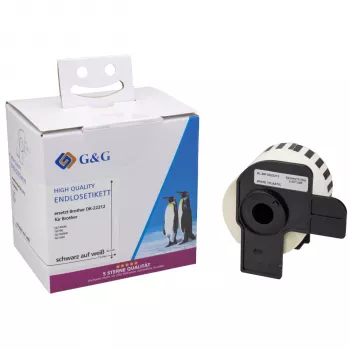 G&G rollo de etiquetas compatible con Brother DK-22212 62 mm x 15,24 m film blanco permanente universal 15201