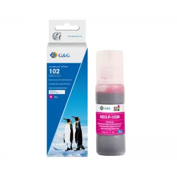 Botella de tinta magenta compatible G&G | Ninestar para Epson 102 (C13T03R340) - 70 ml, base colorante, serie EcoTank