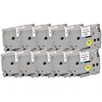 Pack de 10 cartuchos de cinta de rotuladora compatibles G&G 20100 para Brother TZe-231, 12 mm, negro sobre blanco