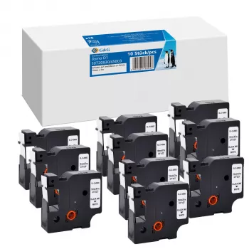 Pack de 10 cartuchos de cinta de etiquetar compatibles G&G BB-D-G-D1-45803-10, 19mm x 7m, cinta blanca, impresión negra, para DYMO D1