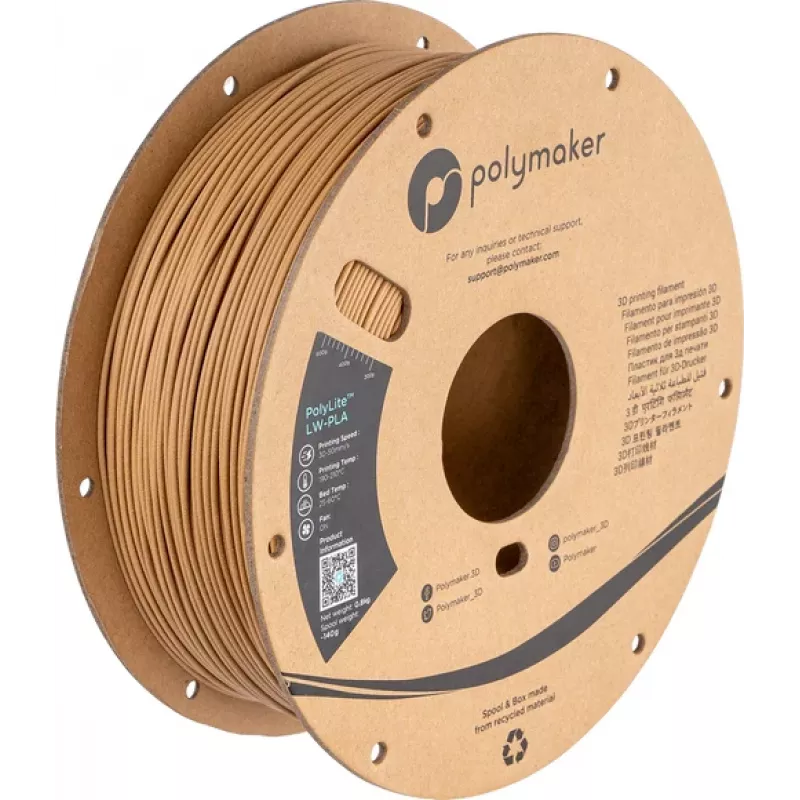 Filamento Polymaker PolyLite LW-PLA 1,75mm negro 0,8kg (PA08004)