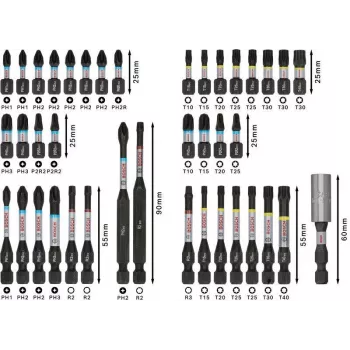 Set de 34 piezas de brocas y puntas de atornillar Bosch 2608521U79 con portapuntas universal magnético, maletín X-Line