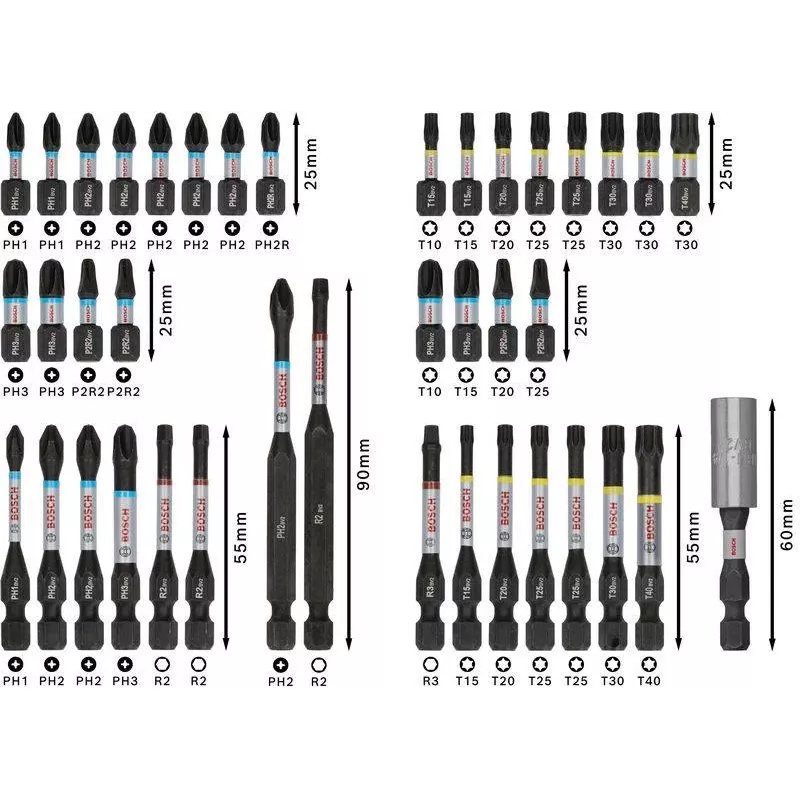 Set de 34 piezas de brocas y puntas de atornillar Bosch 2608521U79 con portapuntas universal magnético, maletín X-Line