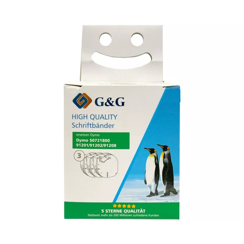 G&G TD-RL-D-91201/2/8-3P Set de cintas de etiquetar, 12 mm, pack de 3 (blanco, amarillo, plata sobre negro), compatible con DYMO D1