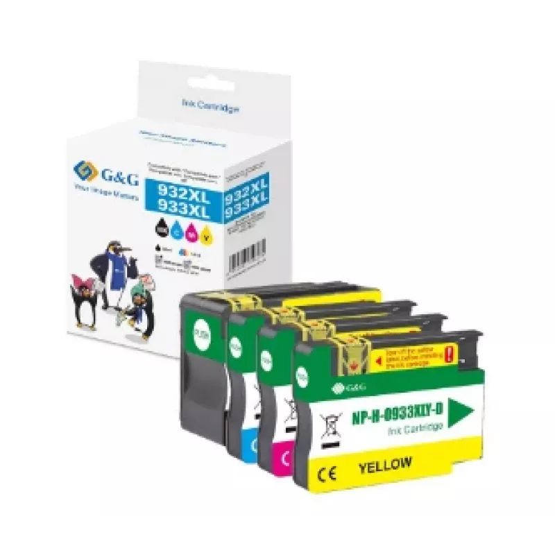 G&G cartuchos de tinta compatibles pack de 4 Negro/Cian/Magenta/Amarillo para HP 932XL/933XL (GP-H932XLBK/933XLCMY-4P)