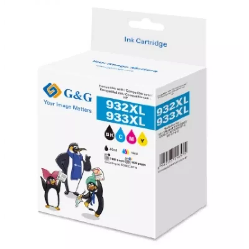 G&G cartuchos de tinta compatibles pack de 4 Negro/Cian/Magenta/Amarillo para HP 932XL/933XL (GP-H932XLBK/933XLCMY-4P)