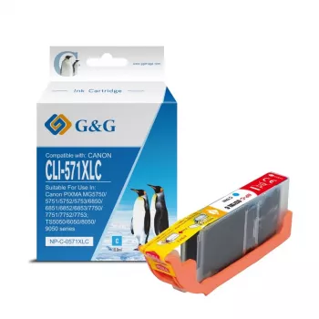 Cartucho de tinta cian de alto rendimiento G&G compatible con Canon CLI-571XLC / 0332C001 (13857)