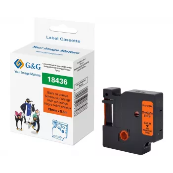 G&G RL-D-Vi-18436 cinta de etiquetar de vinilo 19mm x 5,5m naranja con impresión negra RL-D-Vi-18436-BK/OR-19MM*5.5M