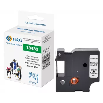 G&G Cinta de etiquetar de poliamida 19mm x 3,5m Blanco/Negro para Dymo Rhino RL-D-Ny-18489-BK/WT-19MM*3,5M