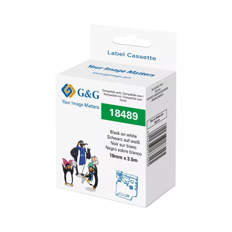 G&G Cinta de etiquetar de poliamida 19mm x 3,5m Blanco/Negro para Dymo Rhino RL-D-Ny-18489-BK/WT-19MM*3,5M
