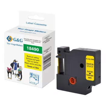 G&G Cinta de etiquetar de poliamida 12mm x 3,5m Amarillo/Negro para Dymo Rhino RL-D-Ny-18490-BK/YE-12MM*3.5M