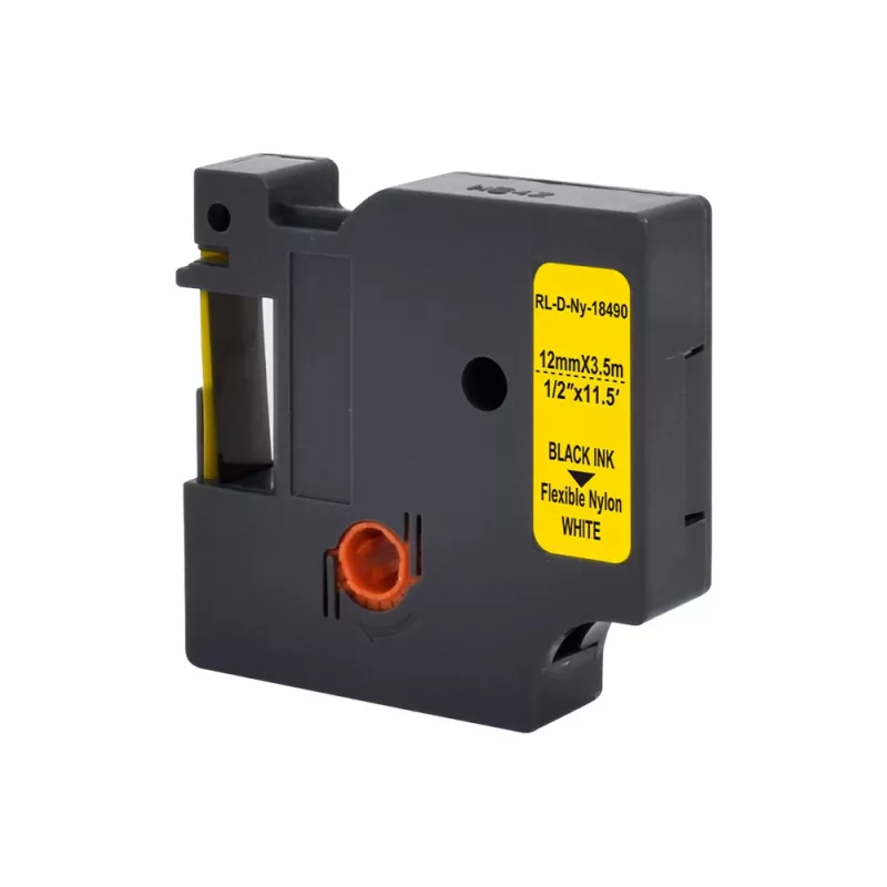 G&G Cinta de etiquetar de poliamida 12mm x 3,5m Amarillo/Negro para Dymo Rhino RL-D-Ny-18490-BK/YE-12MM*3.5M