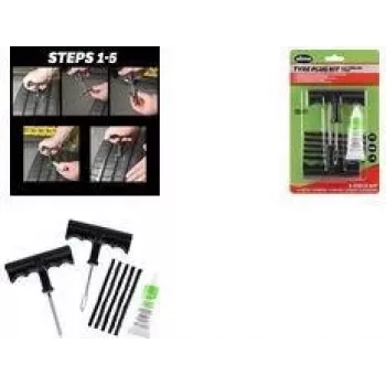 Kit de reparación de neumáticos con mechas IWH Slime, kit de reparación de pinchazos para neumáticos sin cámara de 8 piezas con herramientas de mango en T y 5 tapones de caucho butílico 20500