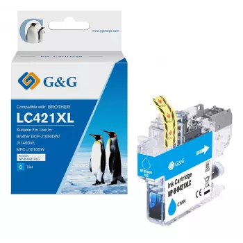 Cartucho de tinta G&G compatible con Brother LC421XLC de alta capacidad cian (500 páginas)