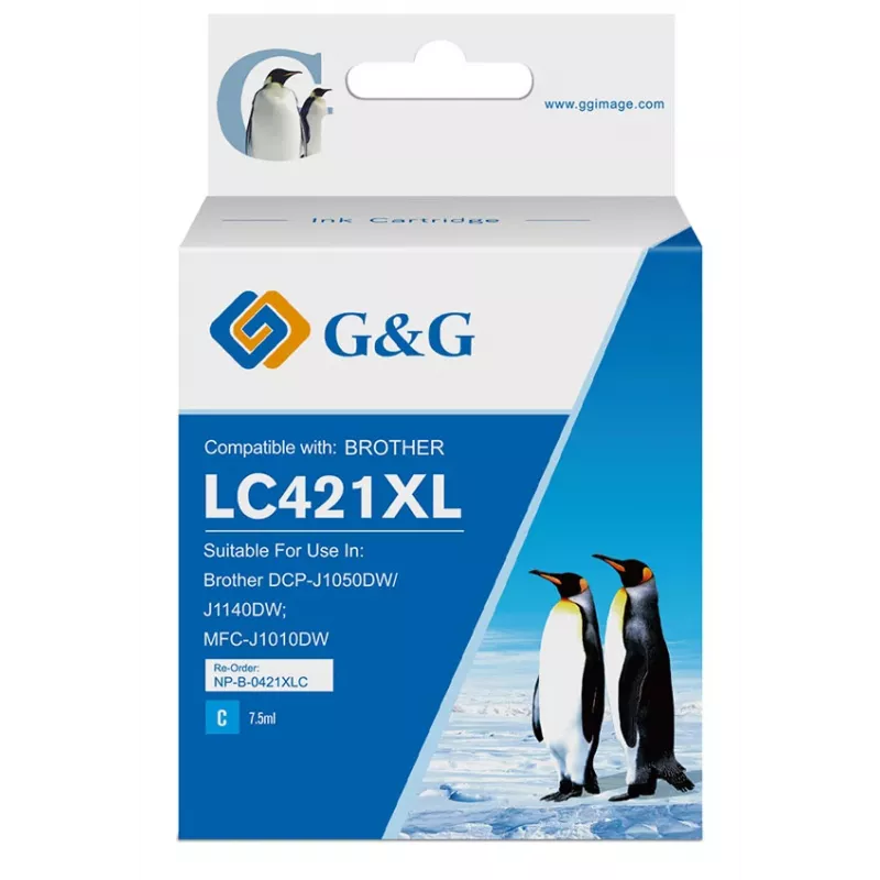 Cartucho de tinta G&G compatible con Brother LC421XLC de alta capacidad cian (500 páginas)