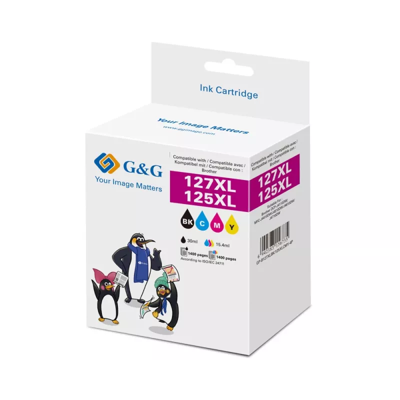 Pack de 4 cartuchos de tinta XXL G&G compatible con Brother LC-127XLVALBP (negro, cian, magenta, amarillo) 14784