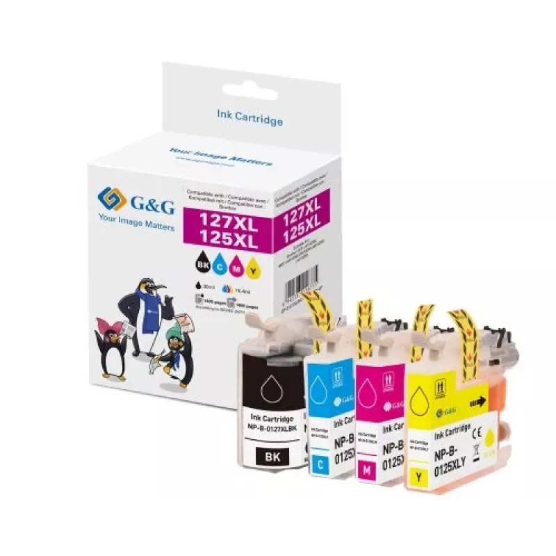 Pack de 4 cartuchos de tinta XXL G&G compatible con Brother LC-127XLVALBP (negro, cian, magenta, amarillo) 14784
