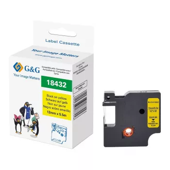 Cinta de etiquetar de vinilo G&G 12mm x 5,5m negro sobre amarillo para Dymo Rhino 18432 RL-D-Vi-18432-BK/YE-12MM*5.5M