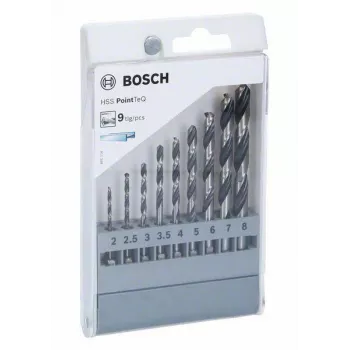 Set de brocas para metal Bosch HSS PointTeQ, 9 piezas, 2-10 mm, brocas helicoidales 2607002826