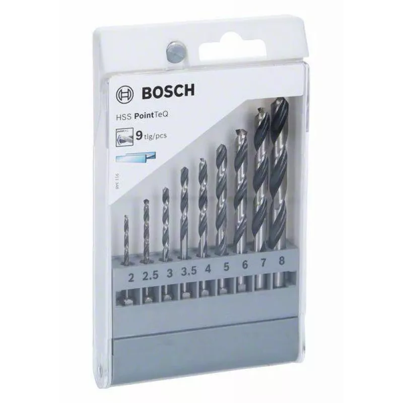 Set de brocas para metal Bosch HSS PointTeQ, 9 piezas, 2-10 mm, brocas helicoidales 2607002826