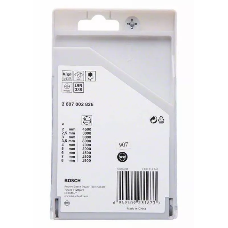 Set de brocas para metal Bosch HSS PointTeQ, 9 piezas, 2-10 mm, brocas helicoidales 2607002826