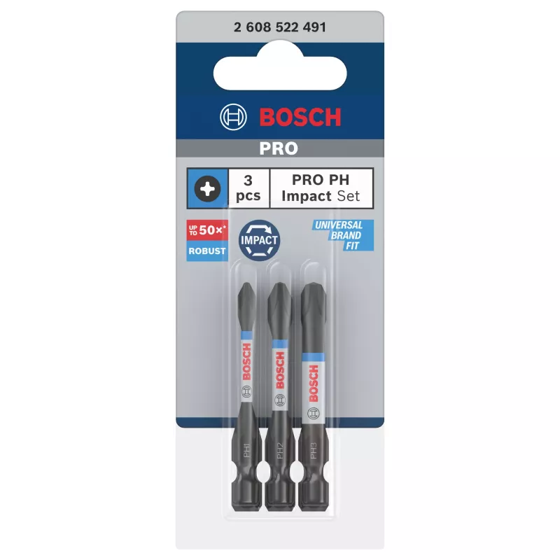Set de puntas Bosch 2608522491 Phillips PH2, 3 piezas, 25 mm, vástago hexagonal de 1/4 pulgadas