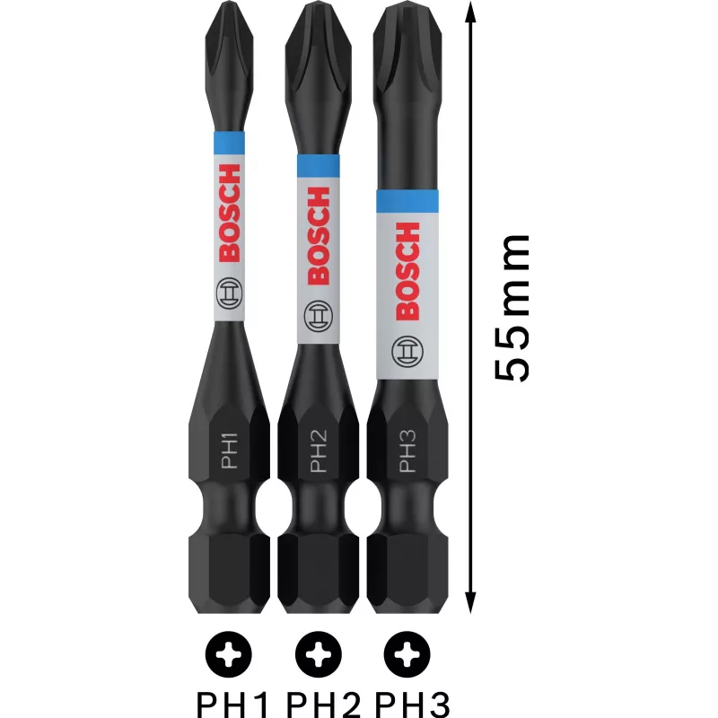 Set de puntas Bosch 2608522491 Phillips PH2, 3 piezas, 25 mm, vástago hexagonal de 1/4 pulgadas