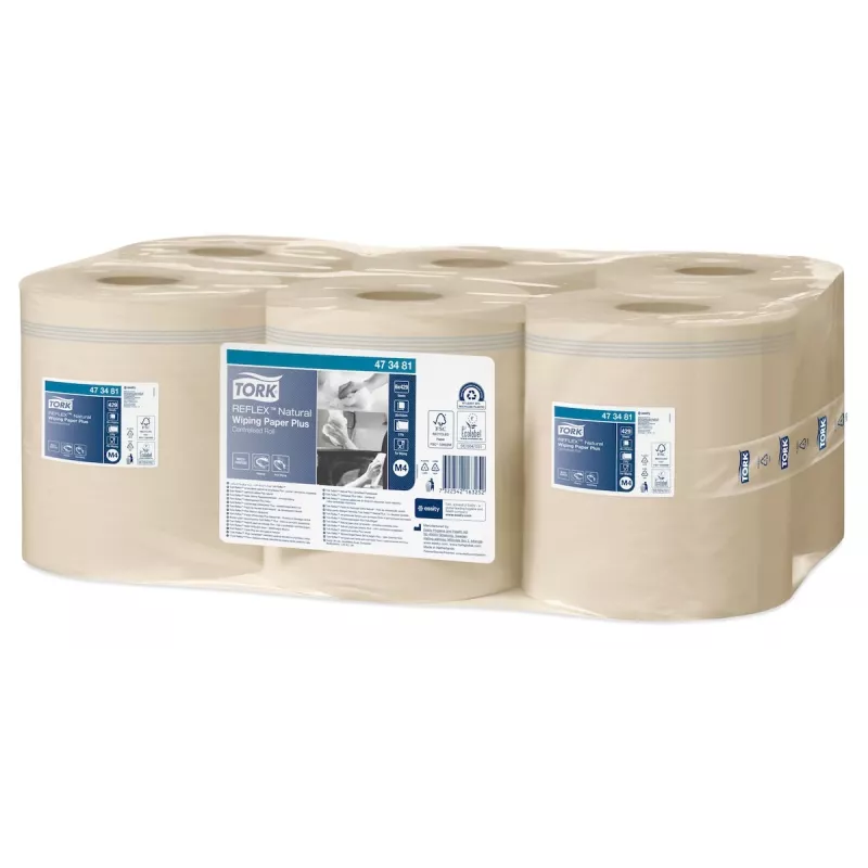 Tork Reflex Advanced M4 rollos de papel de limpieza centrefeed, 2 capas, natural, 429 hojas, 6 rollos 473481